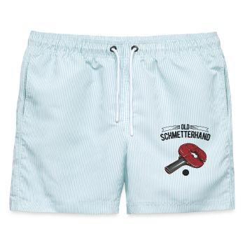 Old Schmetterhand Design für Tischtennisspieler - Männer Badeshorts - hellblau gestreift - Vorne - AI Model Male 178 light (178cm)