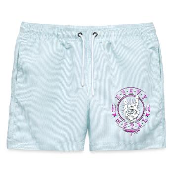 Heavy Metal - Headbanger - Devil Horns - Pink - Männer Badeshorts - hellblau gestreift - Vorne - AI Model Male 178 light (178cm)