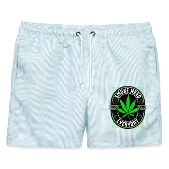Smoke Weed Everyday - Cannabis - Kiffer - Stoner - Männer Badeshorts - hellblau gestreift - Vorne - AI Model Male 178 light (178cm)