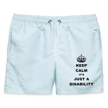 Bleib ruhig, es ist nur ein Handicap. Humor* - Männer Badeshorts - hellblau gestreift - Vorne - AI Model Male 178 light (178cm)