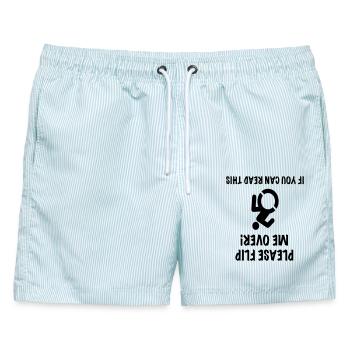 Bitte drehen Sie mich um. Humor für den Rollstuhl. WCMX (Englisch) # - Männer Badeshorts - hellblau gestreift - Vorne - AI Model Male 178 light (178cm)