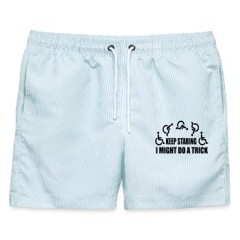 Starr weiter, dann mache ich einen Rollstuhltrick # - Männer Badeshorts - hellblau gestreift - Vorne - AI Model Male 178 light (178cm)