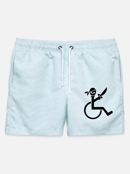 Rollstuhlpirat für harte Rollen. Humor Hemd * - Männer Badeshorts - hellblau gestreift