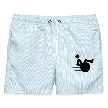 Wheelie mit Rollstuhl steht für Agilität* - Männer Badeshorts - hellblau gestreift - Vorne - AI Model Male 178 light (178cm)
