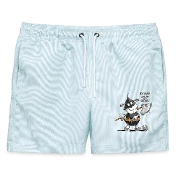 Henker Schaf I Scharfrichter I Sprüche - Männer Badeshorts - hellblau gestreift - Vorne - AI Model Male 178 light (178cm)