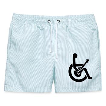 Rollstuhl, Rollstuhl, Gitarre, Gitarrist, Behinderung* - Männer Badeshorts - hellblau gestreift - Vorne - AI Model Male 178 light (178cm)