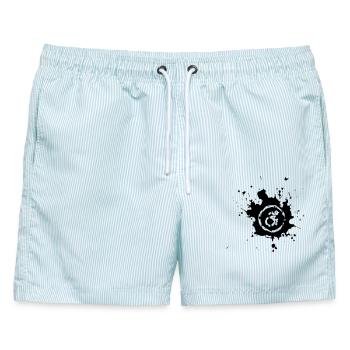 Rollstuhl-Spritzer, Farbspritzer Rollstuhl-Design* - Männer Badeshorts - hellblau gestreift - Vorne - AI Model Male 178 light (178cm)