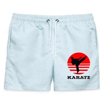 Karate - Männer Badeshorts - hellblau gestreift - Vorne - AI Model Male 178 light (178cm)