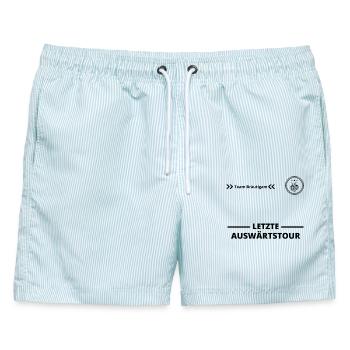 Junggesellenabschied - Männer Badeshorts - hellblau gestreift - Vorne - AI Model Male 178 light (178cm)