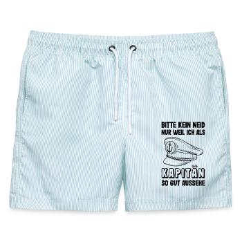 Kapitän Mütze Käptn Bootsführerschein Schifffahrt - Männer Badeshorts - hellblau gestreift - Vorne - AI Model Male 178 light (178cm)