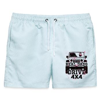 4x4 Geländewagen - Männer Badeshorts - hellblau gestreift - Vorne - AI Model Male 178 light (178cm)