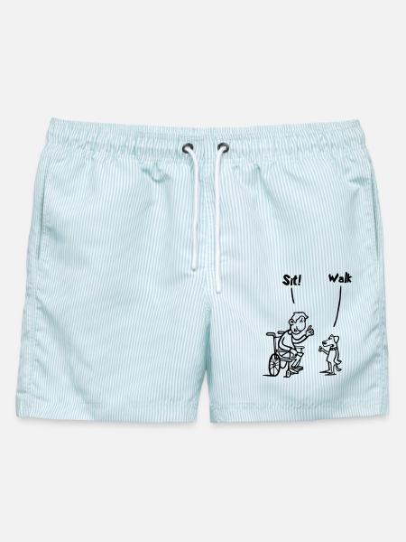 Setzen Sie sich hin und gehen Sie. Rollstuhlfahrer vs. Hund. Humor # - Männer Badeshorts - hellblau gestreift