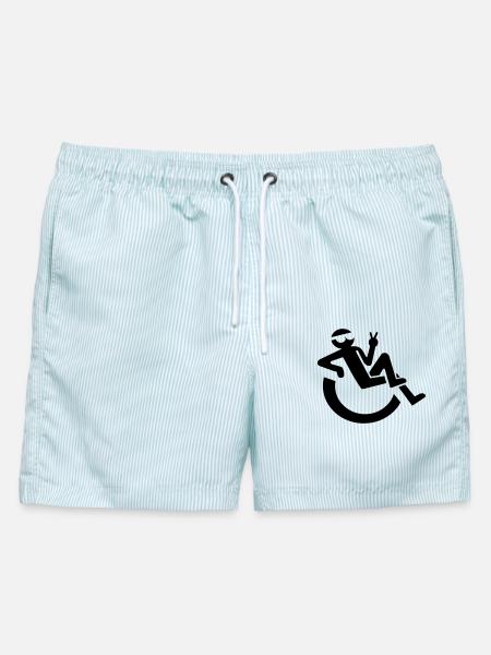 Entspannt fröhlich Rollstuhlfahrer Symbol * - Männer Badeshorts - hellblau gestreift
