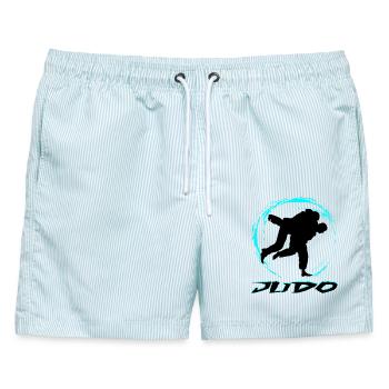 JUDO - Männer Badeshorts - hellblau gestreift - Vorne - AI Model Male 178 light (178cm)