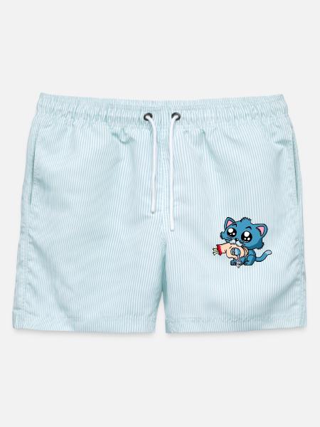 Wenn das Kätzchen Hunger hat - Männer Badeshorts - hellblau gestreift