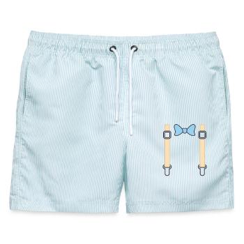 Fliege und Hosenträger - Fliegeriemen - Männer Badeshorts - hellblau gestreift - Vorne - AI Model Male 178 light (178cm)