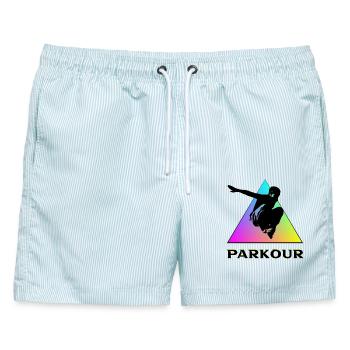 Parkour - Männer Badeshorts - hellblau gestreift - Vorne - AI Model Male 178 light (178cm)