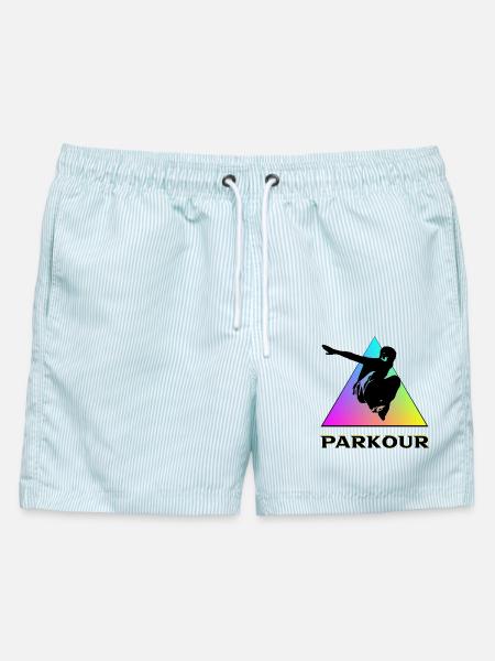 Parkour - Männer Badeshorts - hellblau gestreift
