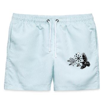Hugin und Munin mit Vegvisir Valknut - Männer Badeshorts - hellblau gestreift - Vorne - AI Model Male 178 light (178cm)