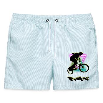 BMX Bike - Männer Badeshorts - hellblau gestreift - Vorne - AI Model Male 178 light (178cm)
