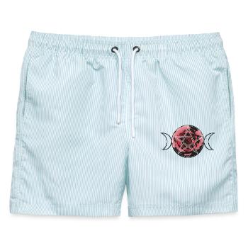 Triple Moon Triquetra Mond mit Pentagramm - Männer Badeshorts - hellblau gestreift - Vorne - AI Model Male 178 light (178cm)