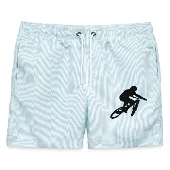 Mountainbike Downhill - Männer Badeshorts - hellblau gestreift - Vorne - AI Model Male 178 light (178cm)
