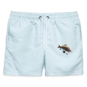 Spiegelkarpfen Ronnie Rig Angeldesign - Männer Badeshorts - hellblau gestreift - Vorne - AI Model Male 178 light (178cm)
