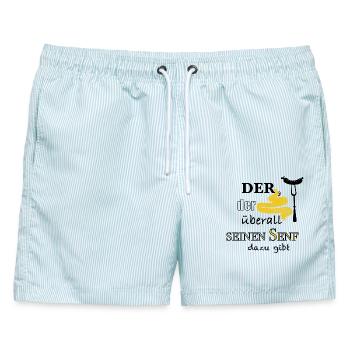Der, der überall seinen Senf dazu gibt - Männer Badeshorts - hellblau gestreift - Vorne - AI Model Male 178 light (178cm)