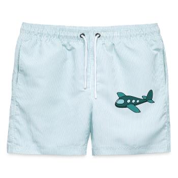 Flugzeug - Männer Badeshorts - hellblau gestreift - Vorne - AI Model Male 178 light (178cm)