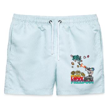 Cool - Männer Badeshorts - hellblau gestreift - Vorne - AI Model Male 178 light (178cm)