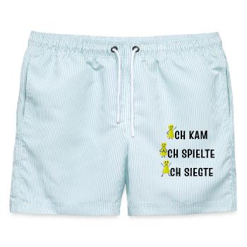Glücksshirt Brettspieler Ich spiele immer mit Gelb - Männer Badeshorts - hellblau gestreift - Vorne - AI Model Male 178 light (178cm)
