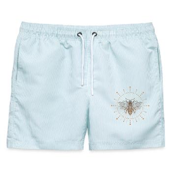Biene Honigbiene mit Sonne - Männer Badeshorts - hellblau gestreift - Vorne - AI Model Male 178 light (178cm)