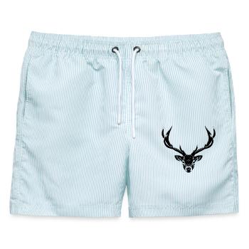 Hirschkopf /Geweihträger - Männer Badeshorts - hellblau gestreift - Vorne - AI Model Male 178 light (178cm)