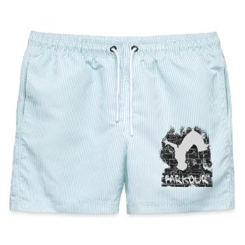 Parkour - Männer Badeshorts - hellblau gestreift - Vorne - AI Model Male 178 light (178cm)