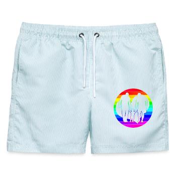 Regenbogen Herz Papa & Papa Opa & Opa - Männer Badeshorts - hellblau gestreift - Vorne - AI Model Male 178 light (178cm)