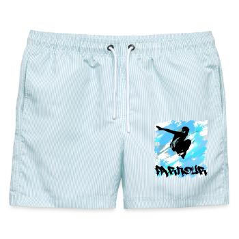 Parkour - Männer Badeshorts - hellblau gestreift - Vorne - AI Model Male 178 light (178cm)