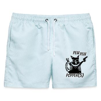 Rockerkatze Pew Pew Metal Festival - Männer Badeshorts - hellblau gestreift - Vorne - AI Model Male 178 light (178cm)