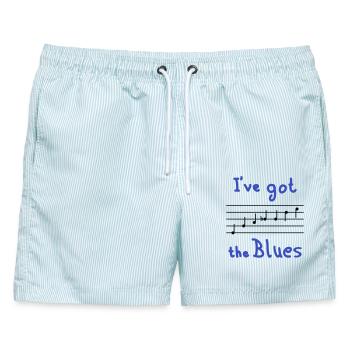 Blues Tonleiter in E - dunkel - Männer Badeshorts - hellblau gestreift - Vorne - AI Model Male 178 light (178cm)
