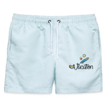 Urlaub und feiern - Männer Badeshorts - hellblau gestreift - Vorne - AI Model Male 178 light (178cm)