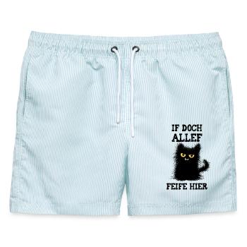 Allef Feife Hier Wuschelige Katze Muffel Mieze - Männer Badeshorts - hellblau gestreift - Vorne - AI Model Male 178 light (178cm)