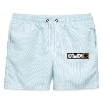 Motivation Hub Logo – Kraftvoll Schwarz-Gelb - Männer Badeshorts - hellblau gestreift - Vorne - AI Model Male 178 light (178cm)