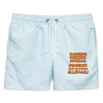 Alles betrunken am Königstag! Orangefarbenes Oberteil # - Männer Badeshorts - hellblau gestreift - Vorne - AI Model Male 178 light (178cm)