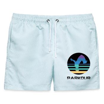 Parkour - Männer Badeshorts - hellblau gestreift - Vorne - AI Model Male 178 light (178cm)