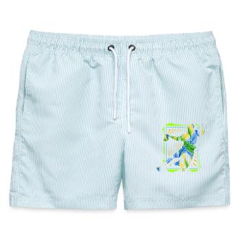 Retro Handball Spieler - Handballer - Ballsport - Männer Badeshorts - hellblau gestreift - Vorne - AI Model Male 178 light (178cm)