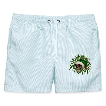 Totenschädel Hanf Weihnachten Wichtel Mütze dark - Männer Badeshorts - hellblau gestreift - Vorne - AI Model Male 178 light (178cm)