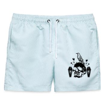Schwarzer Rabe auf Totenkopf - Männer Badeshorts - hellblau gestreift - Vorne - AI Model Male 178 light (178cm)