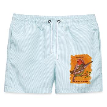 Lustiger Rotkehlchen Vogel - Männer Badeshorts - hellblau gestreift - Vorne - AI Model Male 178 light (178cm)
