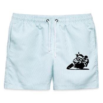 BikerinSchräglage - Männer Badeshorts - hellblau gestreift - Vorne - AI Model Male 178 light (178cm)