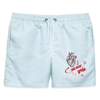 Herzblut True Crime - Männer Badeshorts - hellblau gestreift - Vorne - AI Model Male 178 light (178cm)