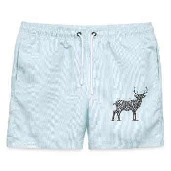 Hirsche in Ästen - Männer Badeshorts - hellblau gestreift - Vorne - AI Model Male 178 light (178cm)